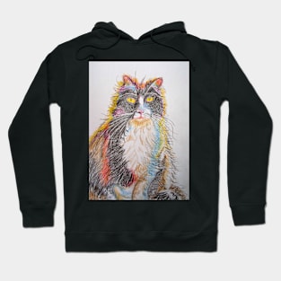 Tuxedo Cat Pencil Drawing Hoodie